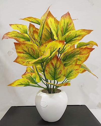 Image of Rubber Natural Looking Artificial Money Plant /Tree with Pot | Ornamental Plant for Interior Decor | Home /Shop /Office Decor (Yellow)