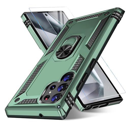 Image of for Samsung Galaxy S24 Ultra Case with Screen Protector, Military Grade Rugged Shockproof Heavy Duty S24 Ultra 5G Protective Cover for Samsung S24 Ultra Magnetic Ring Kickstand Phone Case (Green)