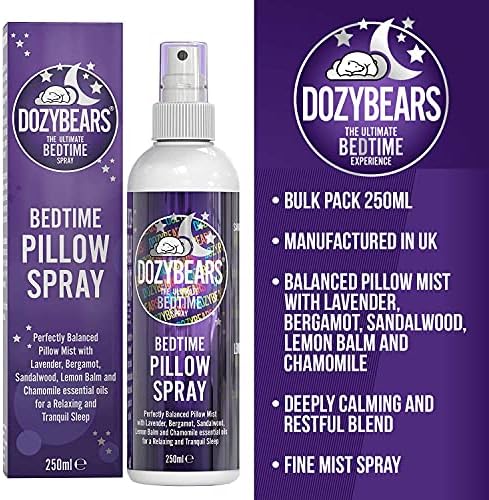 DOZYBEARS The Ultimate Bedtime Pillow Spray 250ml | Calming and Relaxing Pillow Mist with Soothing scents of Lavender, Lemon Balm, Chamomile, Sandalwood and Bergamot