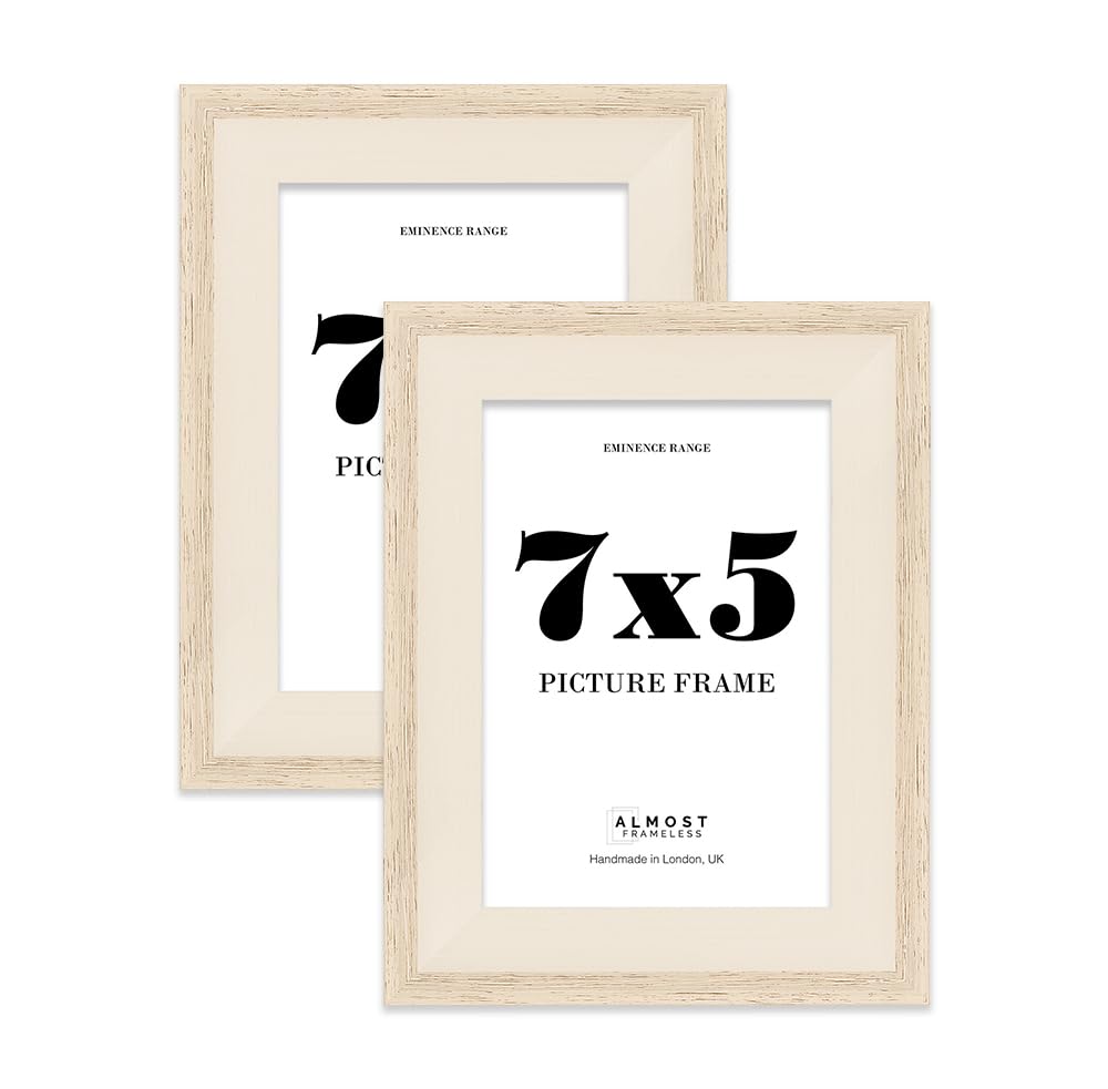 7x5" Oak Picture Frame - Rustic Wood Industrial Effect Photo Frame for Wall Display, Ideal for Posters, Prints & Home Décor, Wall Hooks and Kickstand, 32mm Edge - 2 Pack