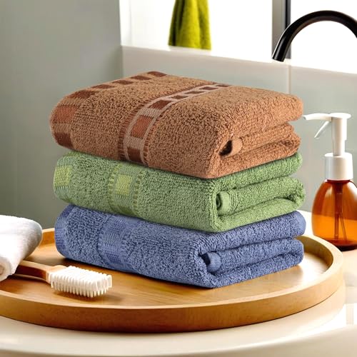 Image of Urbane Home Pack of 3 Cotton Hand /Face Towels for Men & Women | Easily Washable | Workout Gym Napkins for Men | Pocket Towel - Dark Blue-Green & Golden