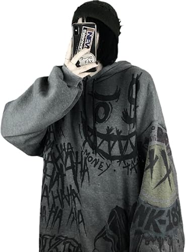 Y2K Sudadera con capucha Cyber Grunge Alt, ropa de graffiti, sudadera con cremallera Emo Harajuku de gran tamaño, sudadera con capucha Acubi Goth