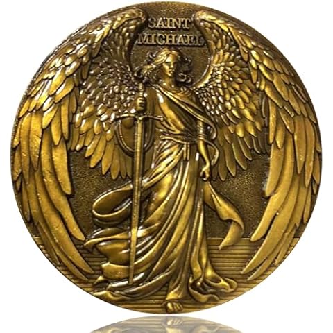 LZWIN The Archangel Saint Michael Christian Challenge Coin - 1.57 Inch Zinc Alloy, Psalm 91:10-11 Scripture, with Protective Case Cover