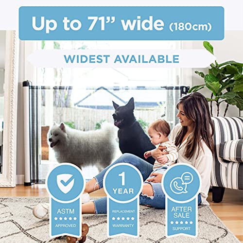 Perma Child Safety Indoor/Outdoor Ultimate Retractable Baby Gate 39" Tall Extends To 71" Wide, Black W/Aluminum Casing #TOP1