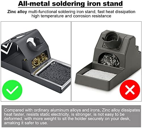 AFASOES Soldering Iron Stand, Soldering Iron Bench Top Stand Holder Full Metal Soldering Station Holder Stable Welding Solder Iron Tips Holder with Soldering Tip Iron Cleaner, Insulation Pad