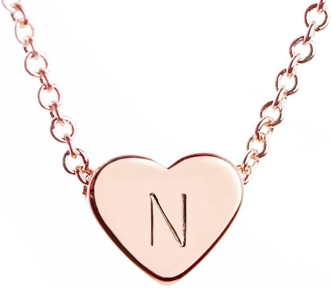MignonandMignon Rose Gold Heart Necklace Initial Necklace Mother's Day Gift Bridesmaid Graduation Gift for Her (N) - FHN