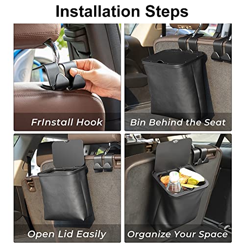 Image of JSCARLIFE Hanging Car Trash Can with Lid Leakproof Bag, Waterproof Car Garbage Can, Multipurpose Trash Bin for Car