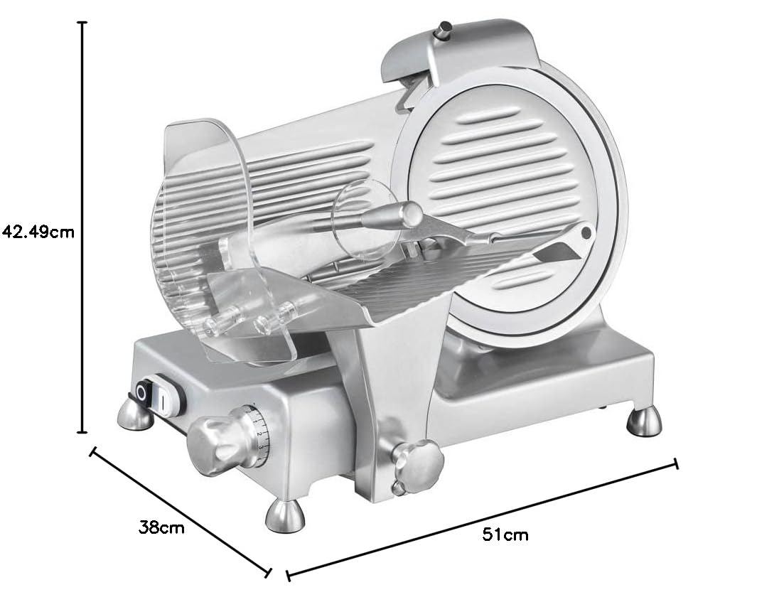 GastroHero Aufschnittmaschine 250 mm, einstellbar, Aluminium ASM250 | Wurstschneidemaschine, einstellbare Schnittstärke 0,2-12 mm, Schnittlänge 210 mm, Schrägschneider