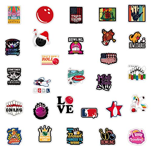 Bowling Life Stickers 50pcs Bowling King Waterproof Vinyl Decals Stickers for Gym Wall, Water Bottles, Laptop, Cups, Skateboard, Phone, Guitar (Bowling)