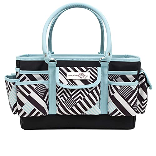 Image of Everything Mary Teal Geometric Deluxe Store and Tote - Storage Organizer Bag for Crafts, Sewing, Paper, Art, Desk, Canvas, Supplies Storage Organization - Travel Art Box with Handle