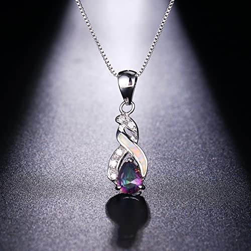 Hermosa Jewelry Sets For Women,18K White Gold Plated Created Opal Pendant Necklace Earrings Hypoallergenic Jewelry Gift For Bridal Bridesmaid thumb #6