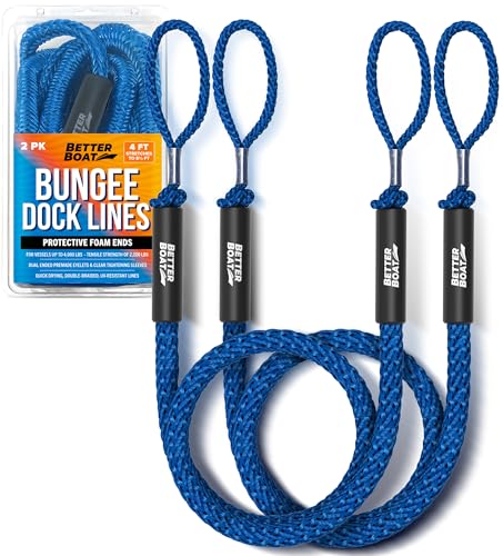 Image of 2-Pack Blue Bungee Dock Lines, Marine Grade Boat Rope, Jet Ski or PWC | Mooring Ties, Boating Accessories for Boats