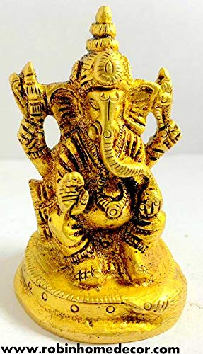 Robin Exports Lord Ganesha Brass Statue Idol Hindu God Ganesh Ganpati Decor Figurine 6.5 Cm