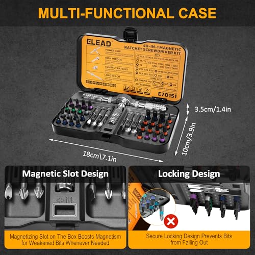 Image of 40 in 1 Magnetic Ratchet Screwdriver Set, Multi Bit Magnetic Ratcheting Screwdriver Set with Detachable Ratchet Handle, Repair Tool Kit for Computer Bicycle Furniture DIY