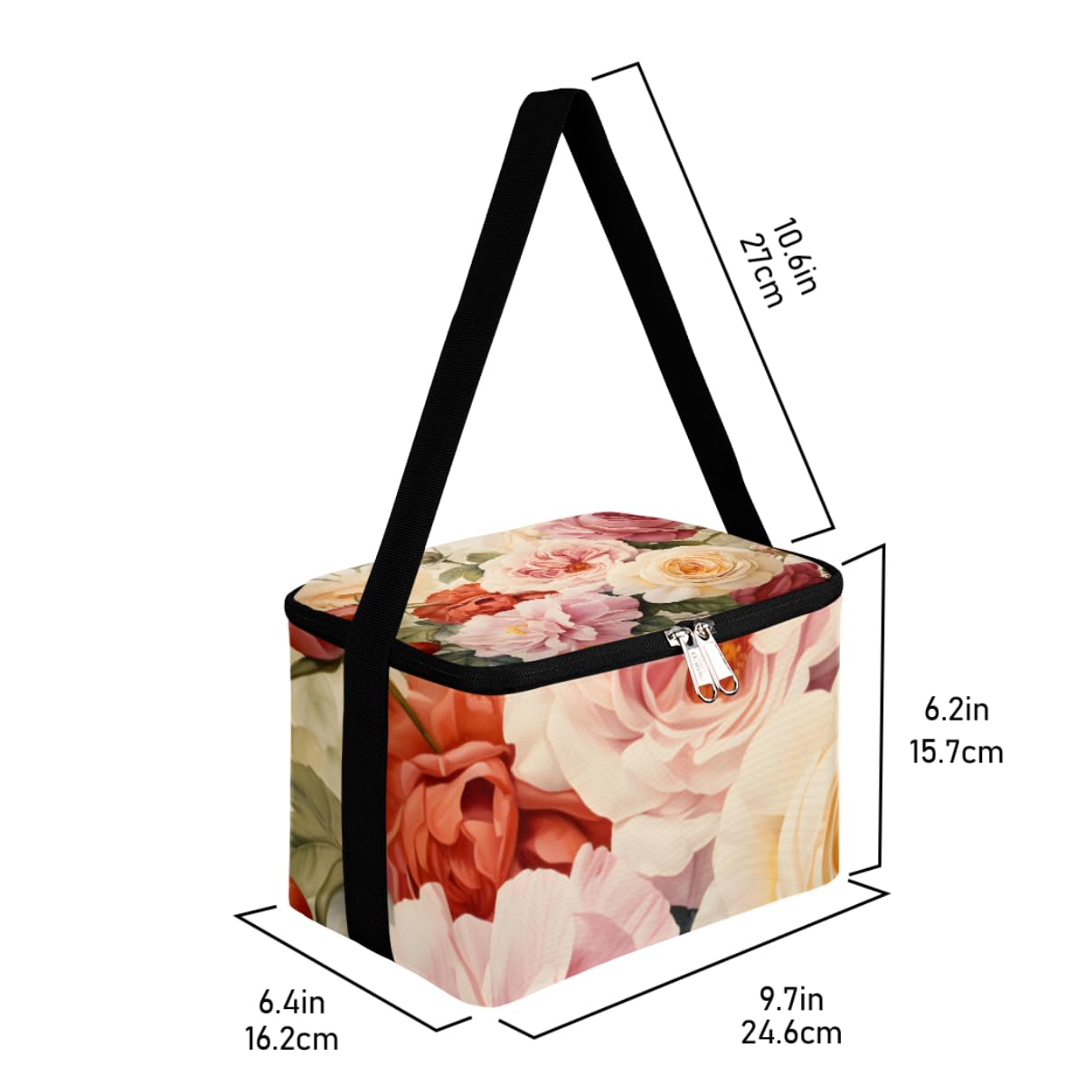 GzLeyigou Lunch Bags for Women Men 9 Cans,Roses Floral Hot & Cold Food Delivery Bag Insulated Grocery Bag Insulated Lunch Box Beautiful Flowers Cooler Bag for Office Work Picnic Beach