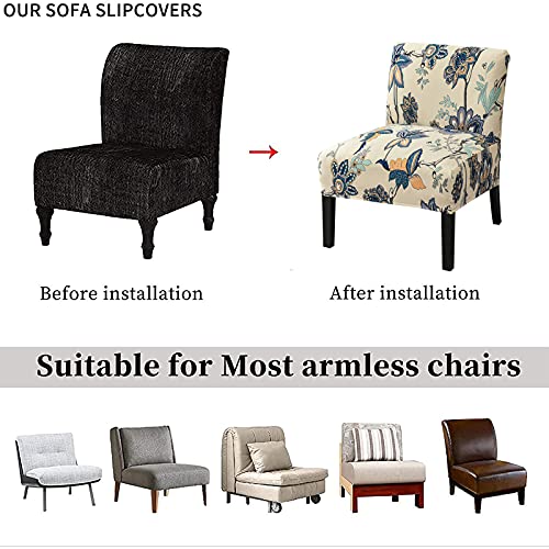 Image of Eco-Ancheng Armless Chair Slipcover Removable Armless Accent Chairs Covers Washable Armless Slipper Chair Slipcover Printed Armless Chair Furniture Protector Covers for Living Dining Room Hotel