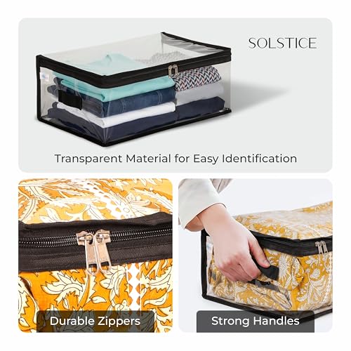 Image of SOLSTICE Transparent Storage Bags for Clothes, Saree Cover Organizer, Waterproof PVC Storage Bag, Wardrobe Clothes Organizer for Small Blankets, Bedsheets, Toys & Documents (Pack of 4)