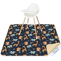 Basumee Splat Mat High Chair Mat Waterproof Baby Play Splat Mat for Under High Chair Food Catcher Highchair Mat for Floor Non Slip Bottom, Dark Blue Giraffe, 51x51 Inches