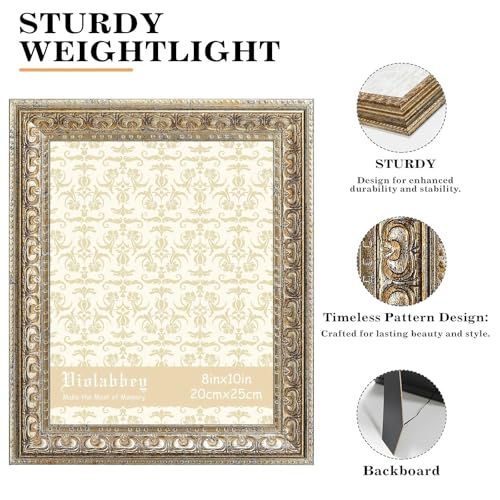 Image of VIOLABBEY 8x10 Picture Frame Gold, Vintage Photo Frame | Antique Ornate Frame, Wall or Tabletop Display, Classic Design for Home Office Decor, Fits 8x10 Pictures