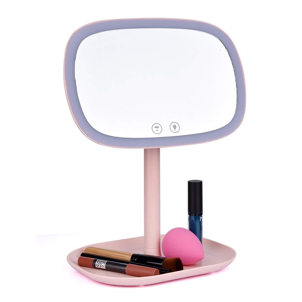 FLYIODFCXV Cosmetic mirror, 47 LED Lights 360 Rotating Desktop Mirror Touch Screen Makeup Professional Vanity Beauty Adjustable Countertop(Pink)