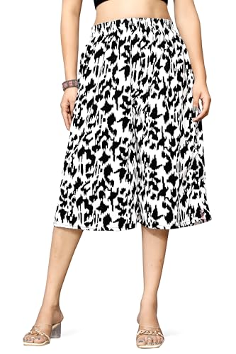 Image of Viscose Rayon Flared Printed Plazzo Palazzo Pants, Loose /Relaxed Fit Regular, Office Wear, Casual Wear Comfortable, Trouser Pants for Girls & Women Black Kerri Design (S to 3XL Size)