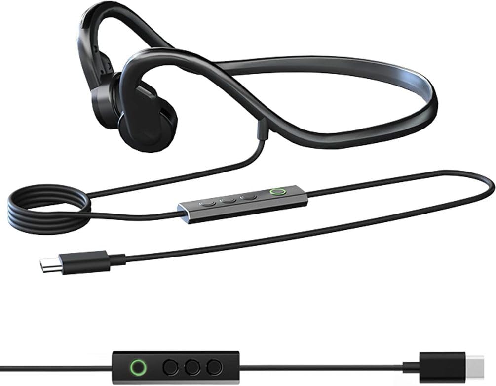 Auriculares de conducción ósea con cable, auriculares de conducción ósea deportiva de oreja abierta con cable adaptador tipo C para entrenamientos deportivos