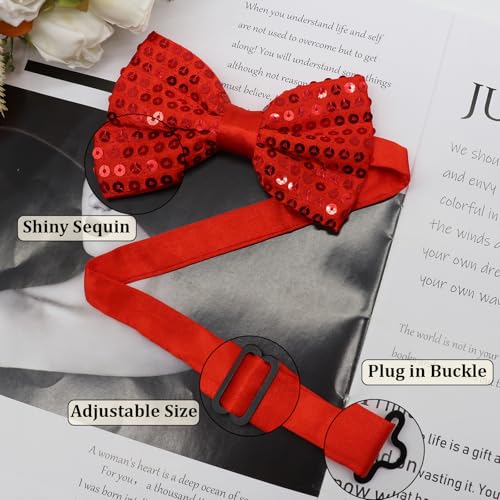 Image of Sequin Bow Ties for Men, Sparkling Mens Bow Tie for Prom Recital | 4.33 inch x 2.75 inch, Pre-tied Men's Bow Tie, Adjustable Strap, Shiny Sequin Surface, Assorted Versatile Hues, for Festival Party