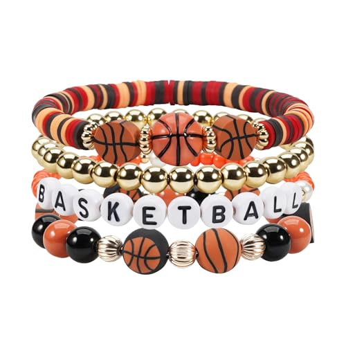 Jocbean Basketball Bracelet Stackable Beaded Basketball Accessories Sports Fan Jewelry