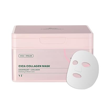 VT COSMETICS CICA Collagen Daily Mask 30 Sheets, 300Da Low Molecular Collagen for Skin Elasticity, Hydrating & Firming, Pink Collagen Essence, Korean Face Mask