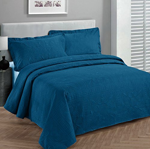 Fancy Collection Luxury Bedspread Coverlet Embossed Bed Cover Solid Blue New Over Size 100'x106'...