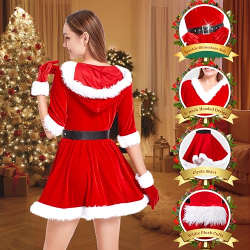 DressVoguer Fantasia de Papai Noel para mulheres, fantasia de Natal para mulheres adultas, roupas de