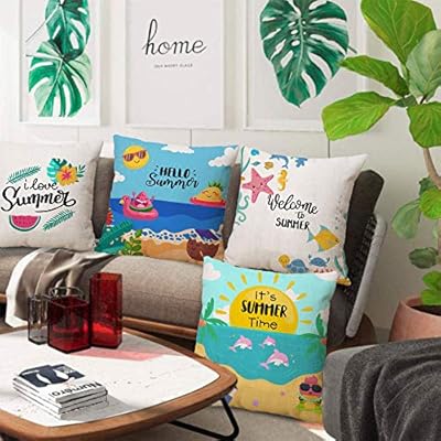 KALEFUL Summer Beach Pillow Covers - Tropical Sunshine Plant Ocean Throw Pillowcase 2021 New Summer Decorations… 51gLla39lqL. SS400