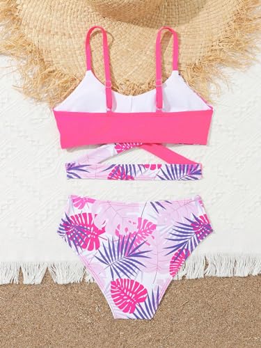 Image of WDIRARA Girl's Tropical Print Cut Out Criss Cross Bikini Set Swimsuit 2 Piece Bathing Suit