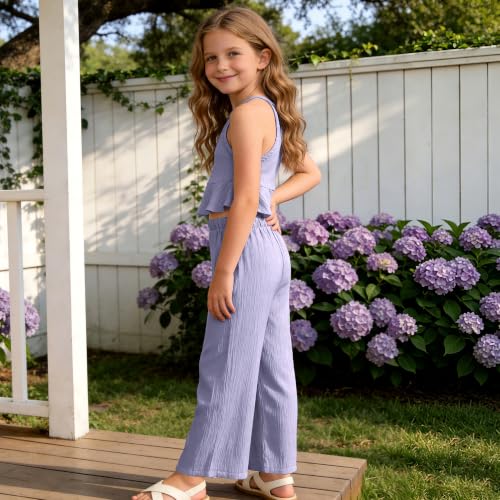 G.COW Girls 2 Piece Outfit Halter Neck Ruffle Crop Top Wide Leg Pants Set - image 4