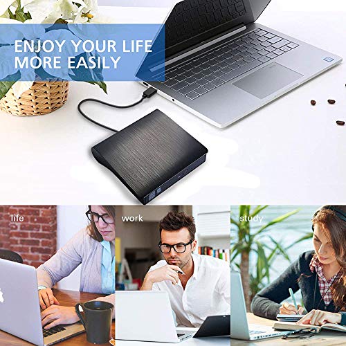 iAmotus External DVD Drive, USB 3.0 Ultra Slim Portable DVD CD R/RM Player Burner Writer Reader Rewriter, Optical DVD Drive Plug and Play for Laptops, Desktops, Notebooks, Mac Book Black