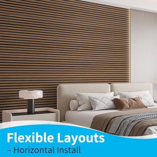 Image of Art3d 94.5 x 12.8 Inch Soundproof Wood Textured Wall Panels, 4-Pack, Walnut