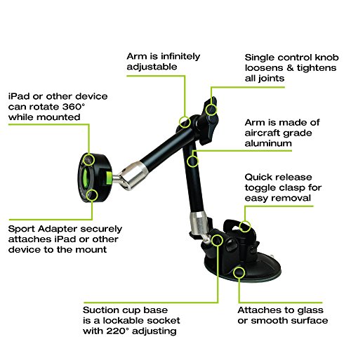 Mygoflight Flex Suction Cup Articulated Arm Sport Mount And Universal Cradle Kit For Any 7”-11” Ipad Mini Air Pro Android Tablet Pc For Airplane Car Rv Truck Boat Window Mounting #TOP7