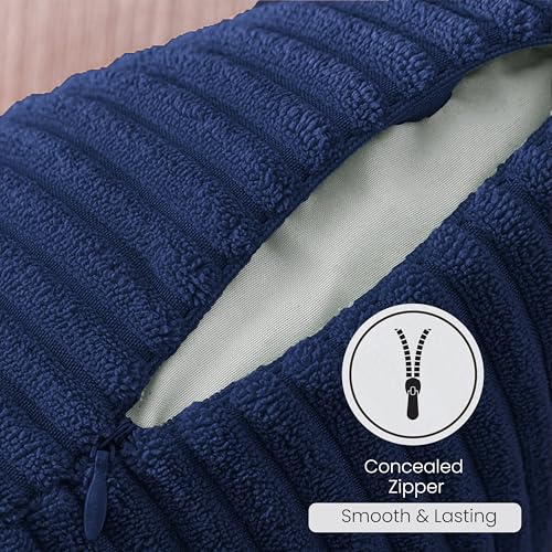 Image of Yellow Weaves Pencil-Stripe Fur Cushion Covers | Soft Polyester | Decorative Sofa & Throw Pillow Covers | 16x16 Inches, Pack of 3 (Blue & Sky Blue)