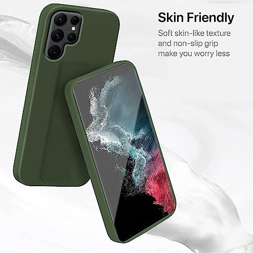 Image of Vaku Luxos Harbor Grip Multi-Functional Back Cover Case for Samsung Galaxy S22 Ultra with Magnetic Kickstand, Soft Silicon Shockproof Protective Case - Green