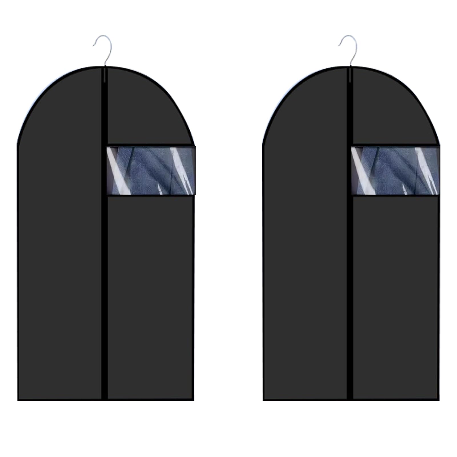 DALAETUS 2 Pcs Black Suit Cover, 60x100cm Dust-Proof Garment Bags with Clear Window & Zipper, Waterproof Foldable Clothes Covers for Suit, Shirt, Coat, Jacket, Home Wardrobe Storage