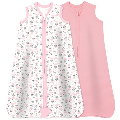 Image of Baby Wearable Blanket (US, Age, 6 Months, 12 Months, Pink Grey Flowers (2 Pack))