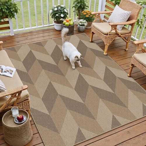 3x5 Easy Jute Outdoor Patio Rug Washable Brown Checkered Entrance Area Rug for Living Room Lightweight Non Slip No Sheding Doormat Entryway Farmhouse