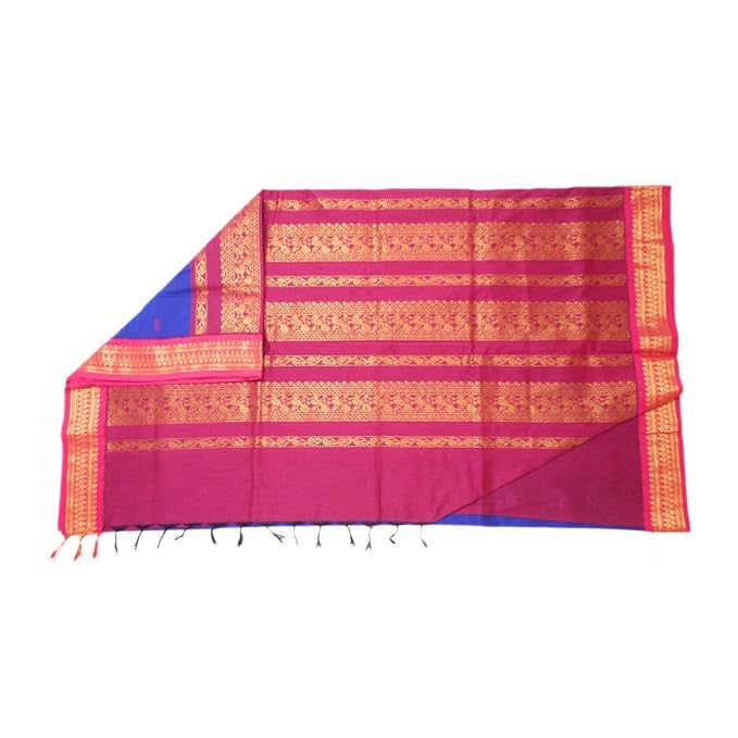 Image of Pure Kalyani Cotton Saree | Zari Border & Blouse Piece - Lata Gadwal Design | Traditional Saree