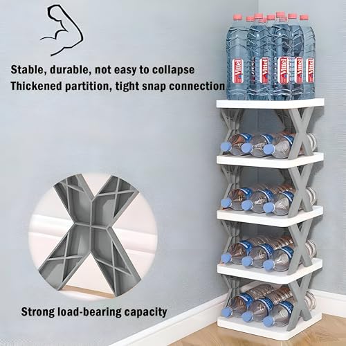 Image of Zureni Stackable Shoe Rack 5-Tier Foldable and Adjustable Footwear Organizer Portable & Expandable Storage Shelf for Home Slippers & Sandals (Pack of 1, White)