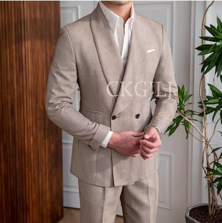 Wedding Mens Linen Suit 2 Pieces Linen Suits for Men Slim Fit Shawl Lapel Beach Wedding Groomsmen Linen Suit 20243