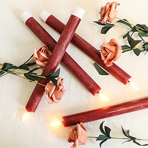 DRomance Red Flameless Taper Candles Battery Operated with 6H Timer, Real Wax 3D Wick Flickering LED Taper Candles Dinner Wedding Holiday Decor(6 Pack, 0.78 x 9.64 Inches) - Thumbnail 4