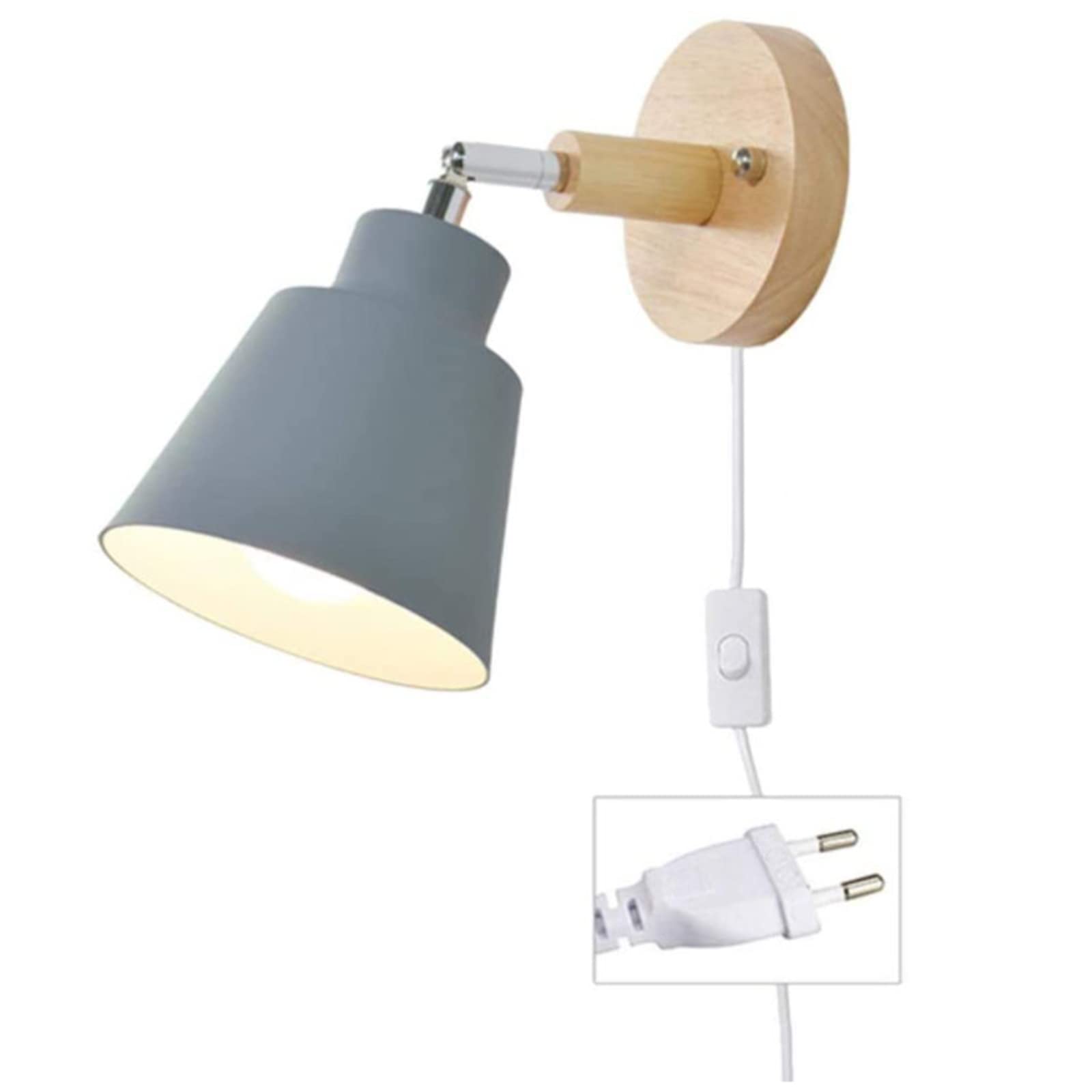 HUA5D Apliques Pared Dormitorio Con Enchufe E Interruptor Gris,Lámpara De Pared Vintage Retro E27 Interior Modernos,Apliques Para Lectura En Interiores Focos Lámparas De Pared