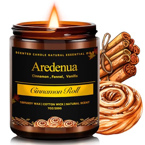 Fall Candle - Cinnamon Roll Candles | Autumn Candle for Home, Cinnamon Scented, 7oz Soy Candles for Home Scented, Fall Gift for Women & Men, Cozy Seas
