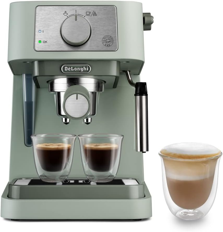 Manual Coffee Machine Stilosa EC260.GR, 15 Bar Pressure, Cappuccino System, Automatic Switch-Off, Compatible with ESE pods, 2 Level Tray, Capacity 1L, Green