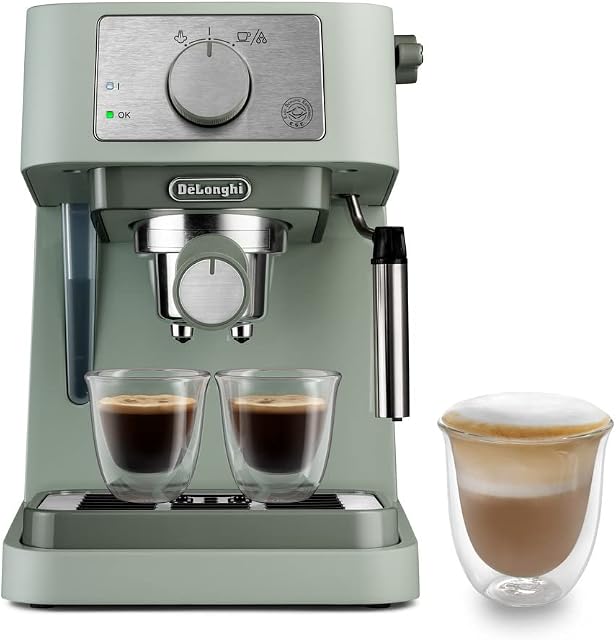 De'Longhi Manual Coffee Machine Stilosa EC260.GR, 15 Bar Pressure, Cappuccino System, Automatic Switch-Off, Compatible with ESE pods, 2 Level Tray, Capacity 1L, Grey